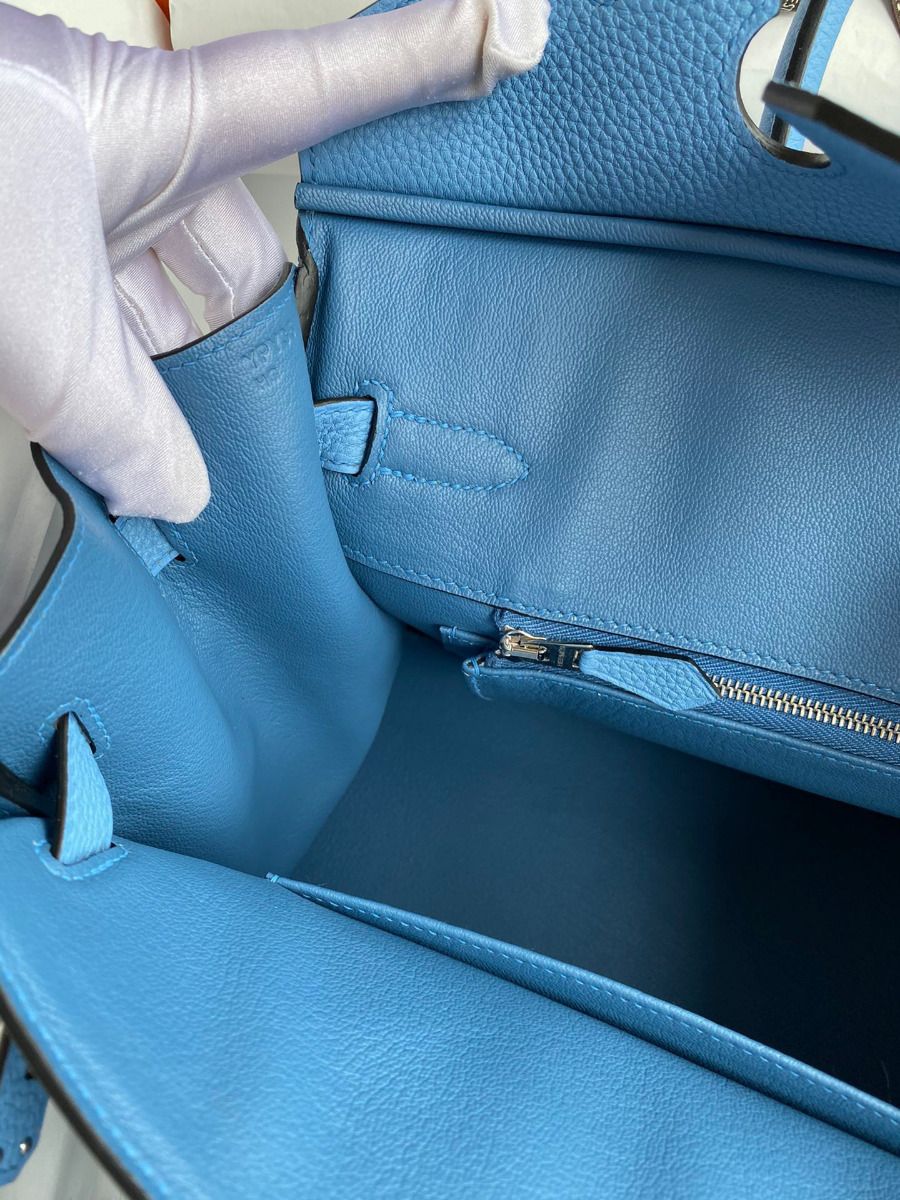 Hermes Birkin 30 Retourne Handmade Bag In Blue Paradise Clemence Leather - Image 9