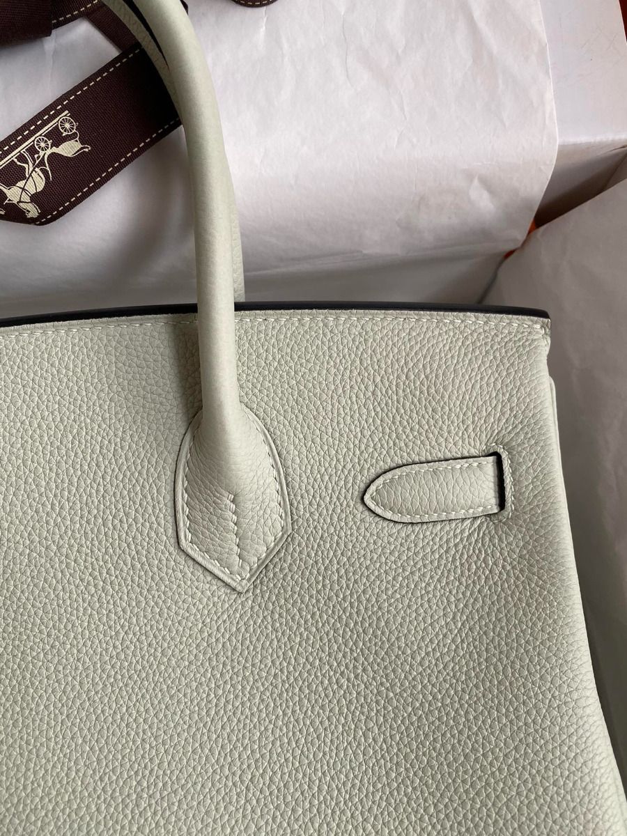 Hermes Birkin 30 Retourne Handmade Bag In Gris Neve Clemence Leather - Image 5