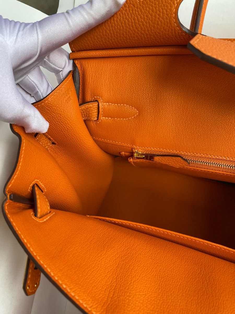 Hermes Birkin 30 Retourne Handmade Bag In Orange Clemence Leather - Image 9