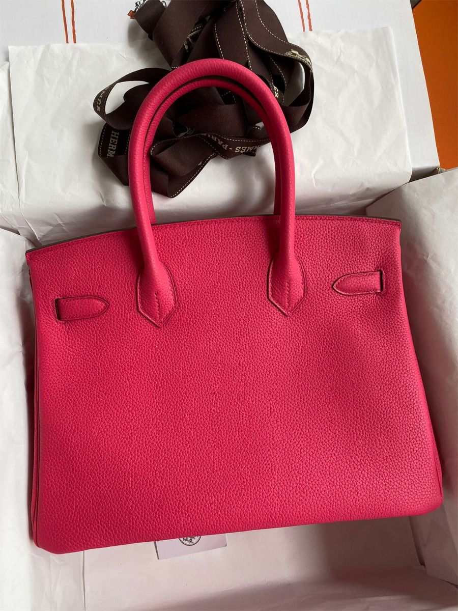 Hermes Birkin 30 Retourne Handmade Bag In Rose Red Clemence Leather - Image 3