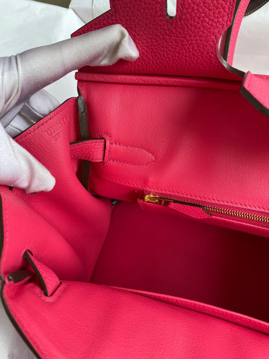Hermes Birkin 30 Retourne Handmade Bag In Rose Red Clemence Leather - Image 10