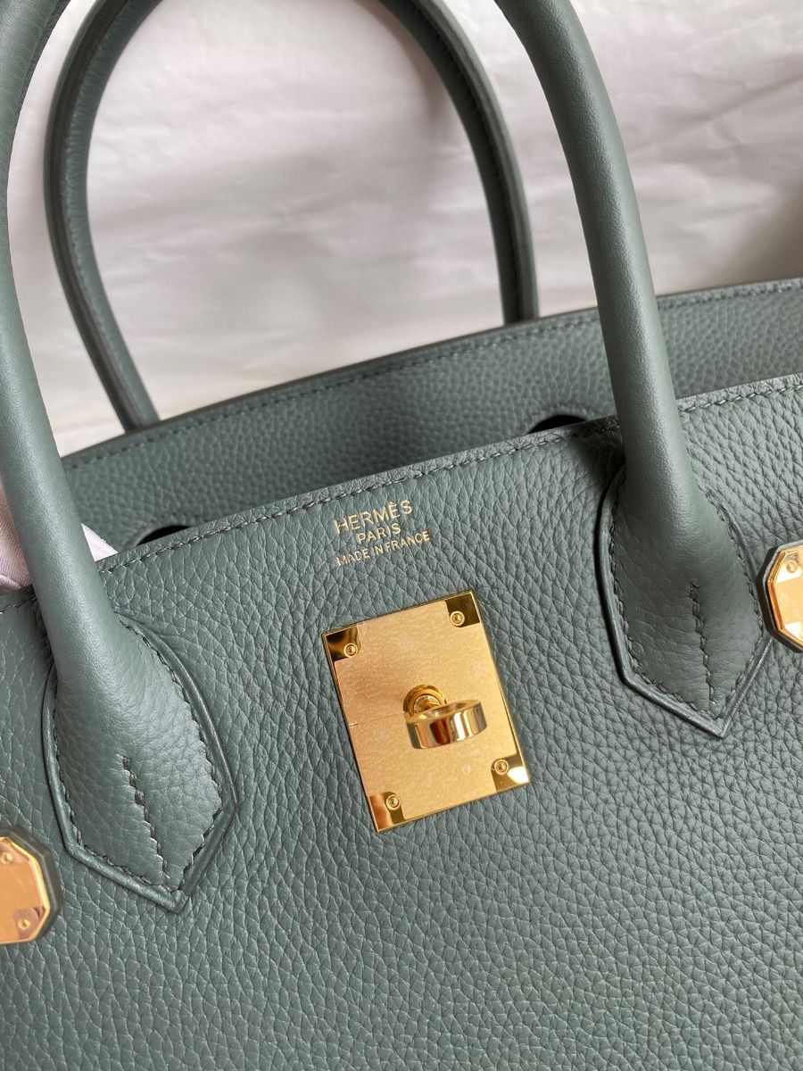 Hermes Birkin 30 Retourne Handmade Bag In Vert Amande Clemence Leather - Image 7
