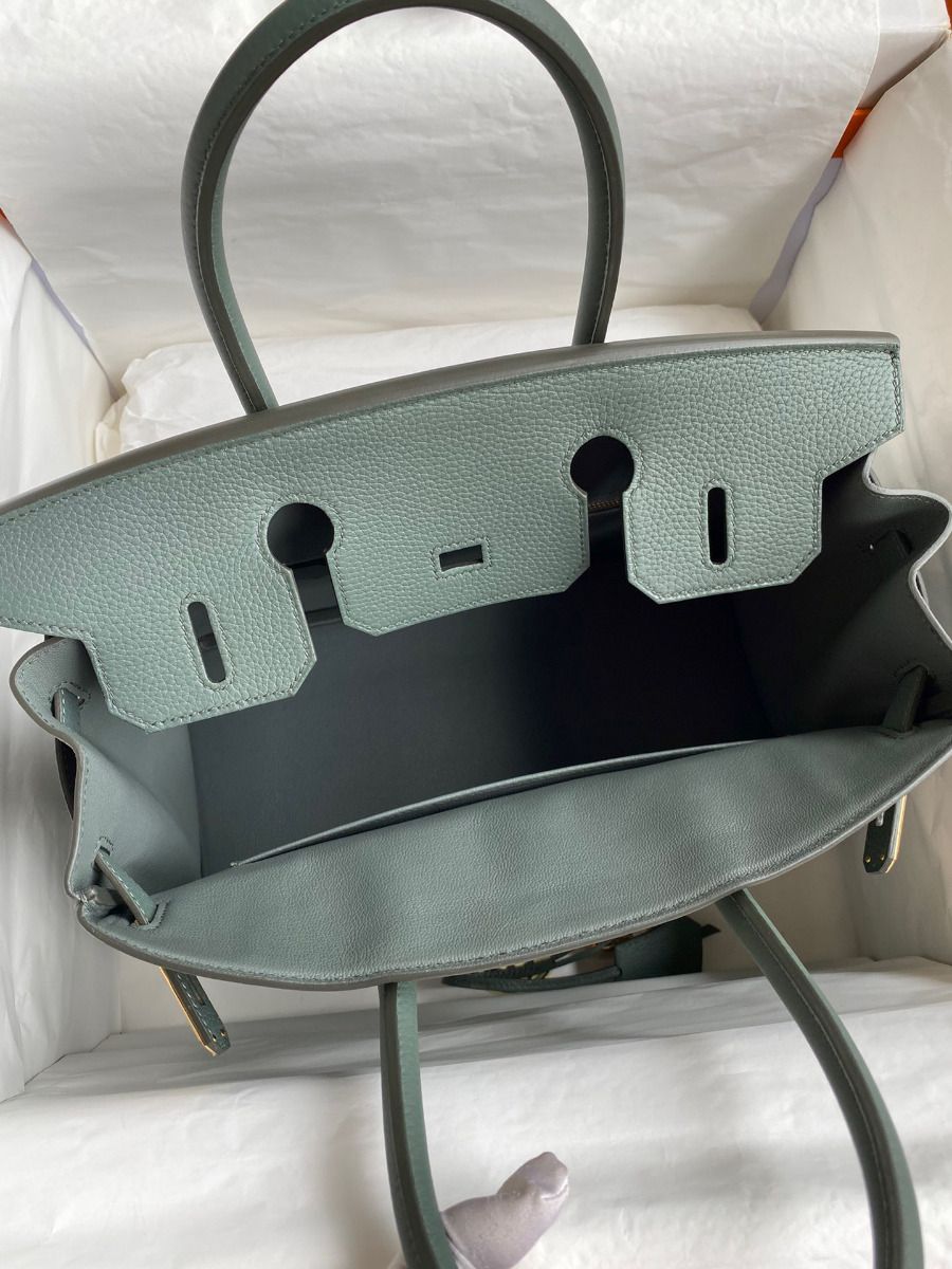 Hermes Birkin 30 Retourne Handmade Bag In Vert Amande Clemence Leather - Image 8