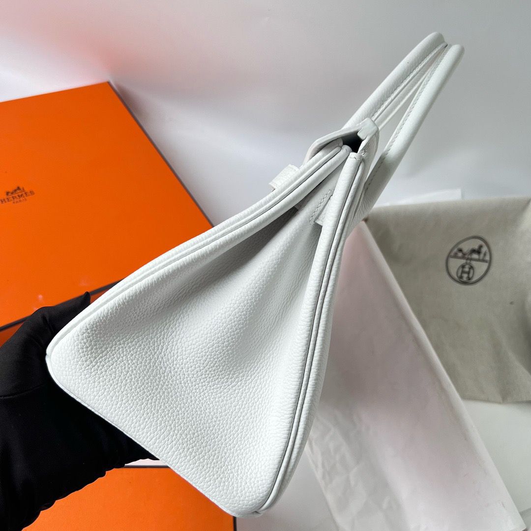 Hermes Birkin 30 Retourne Handmade Bag In White Clemence Leather - Image 9