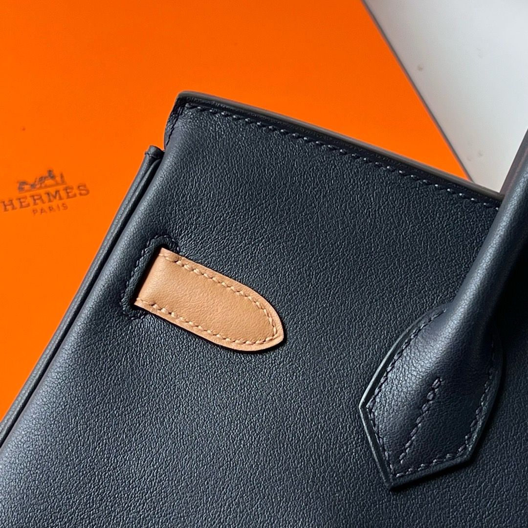 Hermes Colormatic Birkin 30 Bag in Blue Nuit, Black and Chai Swift Leather - Image 7