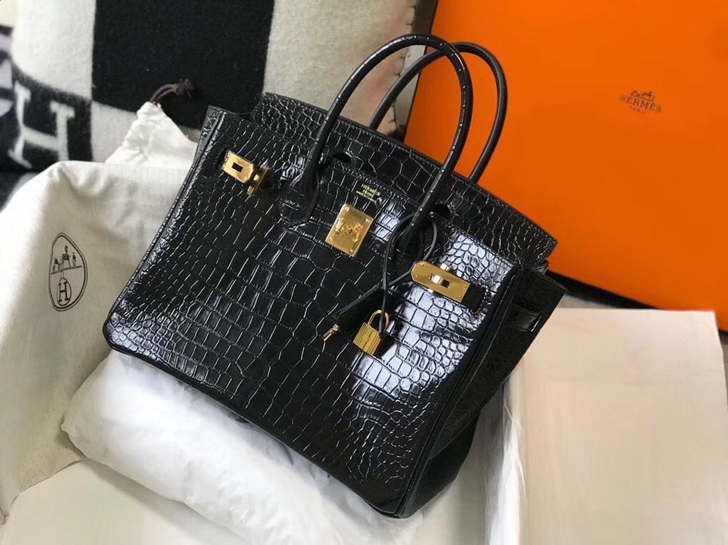 Hermes Birkin 30cm Bag In Black Embossed Crocodile Leather - Image 3