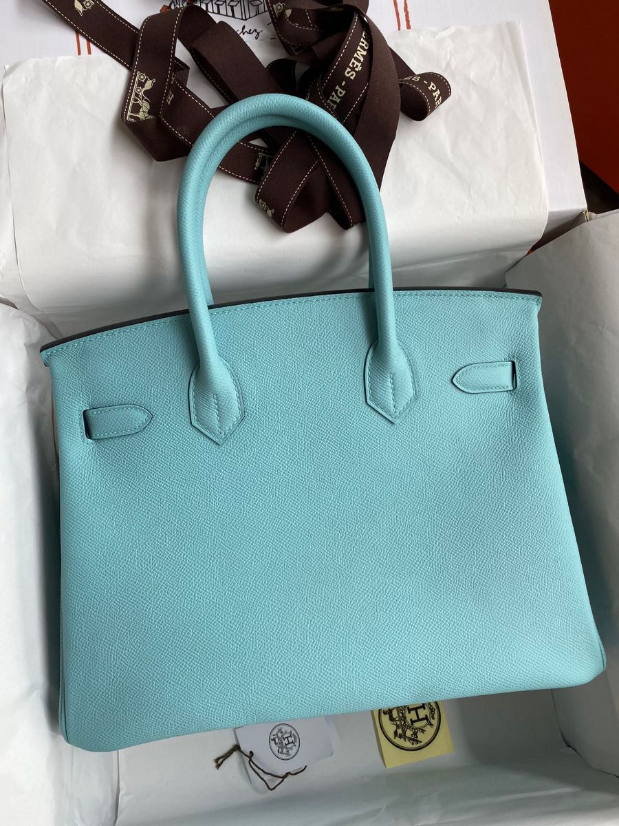 Hermes Birkin 30 Retourne Handmade Bag In Blue Atoll Epsom Calfskin - Image 3