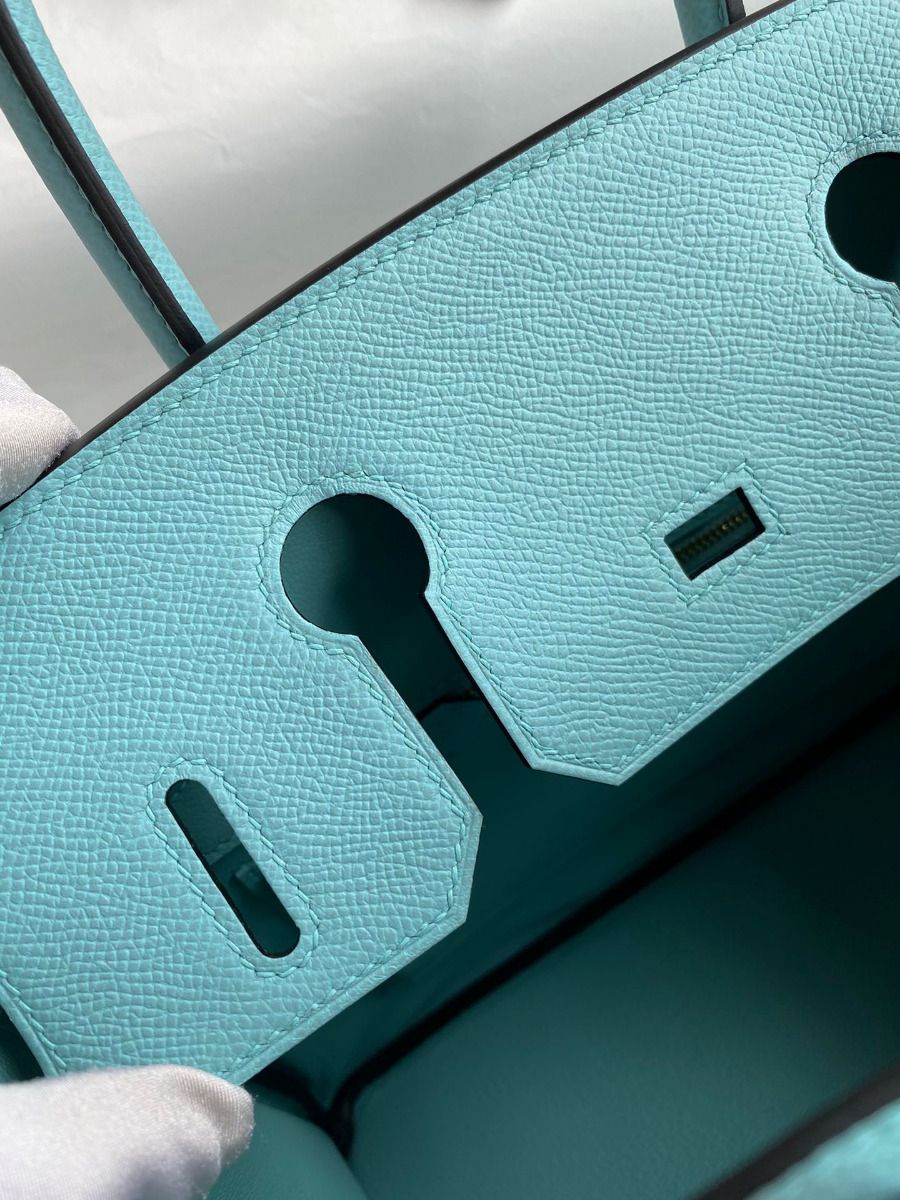 Hermes Birkin 30 Retourne Handmade Bag In Blue Atoll Epsom Calfskin - Image 9