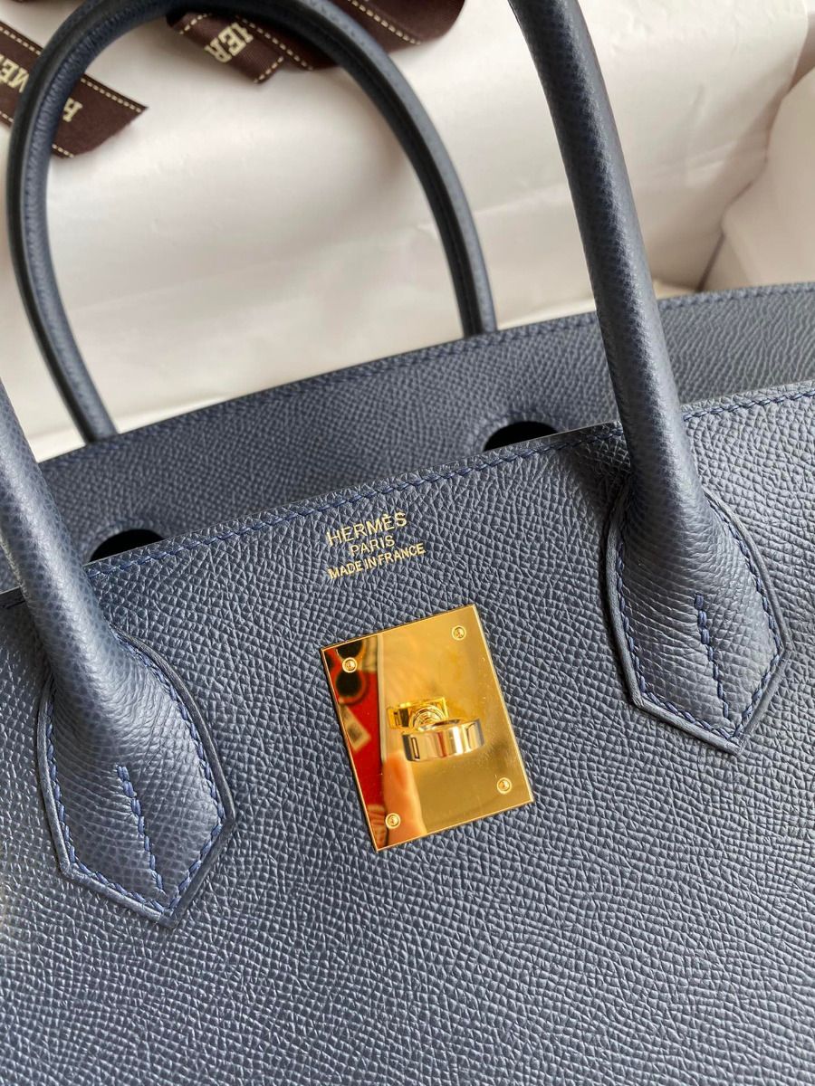 Hermes Birkin 30 Retourne Handmade Bag In Blue Nuit Epsom Calfskin - Image 6
