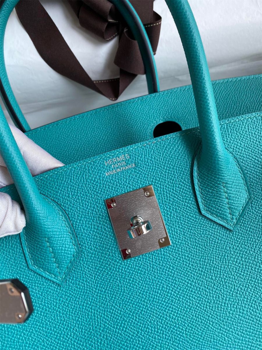 Hermes Birkin 30 Retourne Handmade Bag In Blue Paon Epsom Calfskin - Image 7