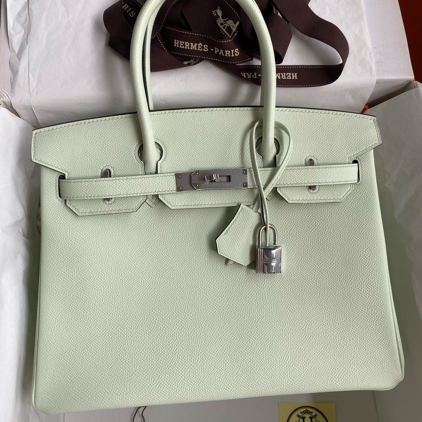 Hermes Birkin 30 Retourne Handmade Bag In Vert Fizz Epsom Calfskin