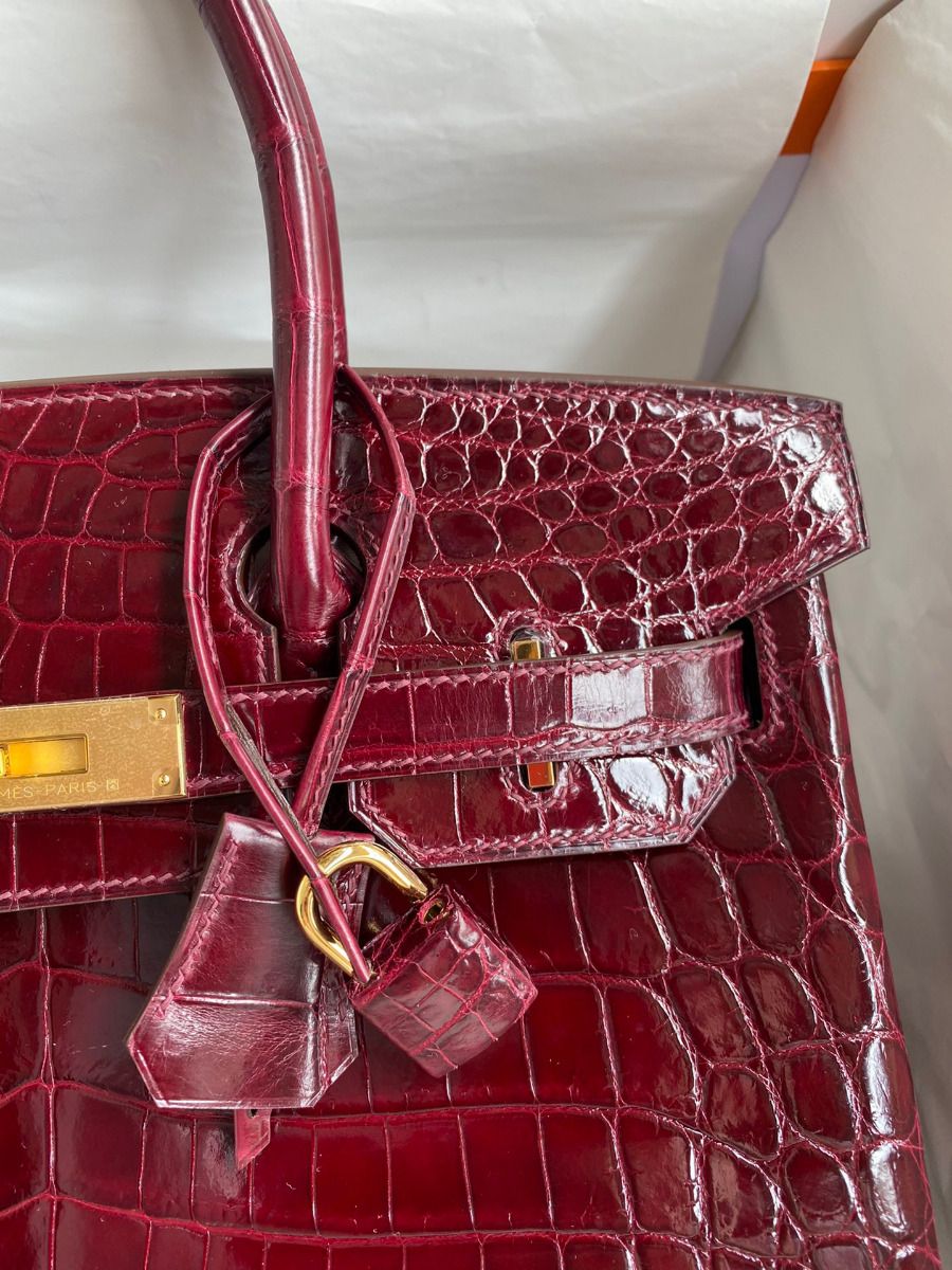 Hermes Birkin 30 Handmade Bag In Bordeaux Crocodile Niloticus Shiny Skin - Image 4