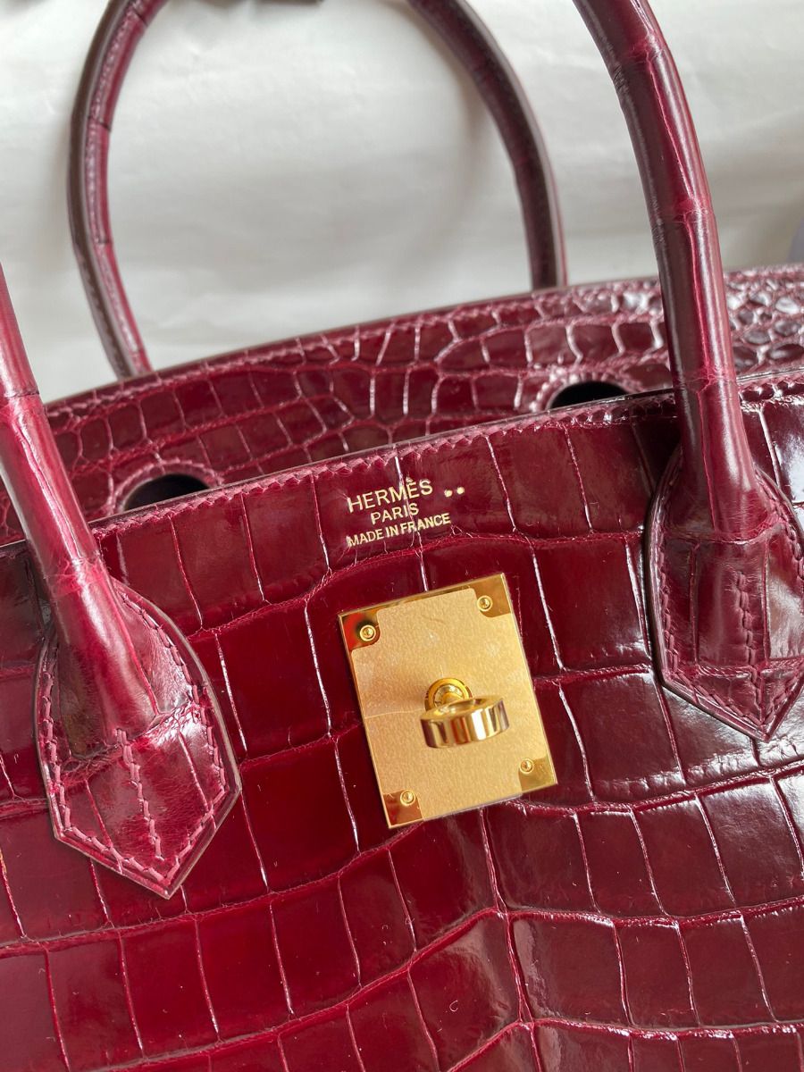 Hermes Birkin 30 Handmade Bag In Bordeaux Crocodile Niloticus Shiny Skin - Image 6