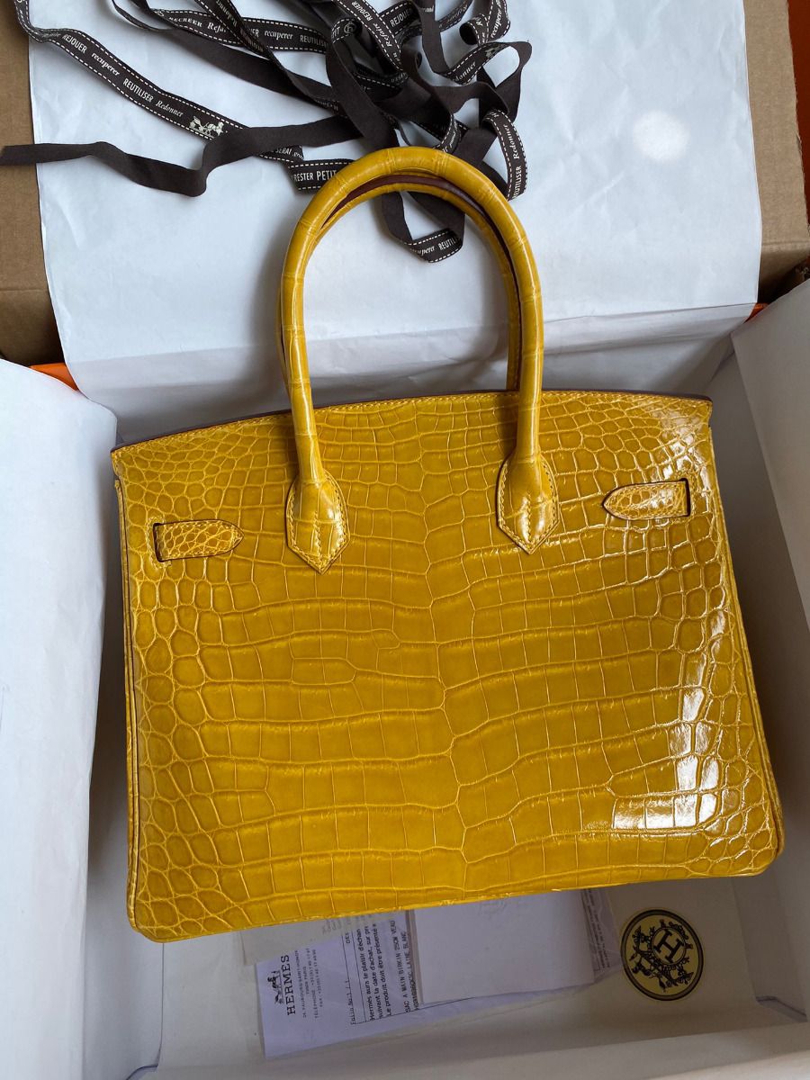 Hermes Birkin 30 Handmade Bag In Jaune Ambre Crocodile Niloticus Shiny Skin - Image 3