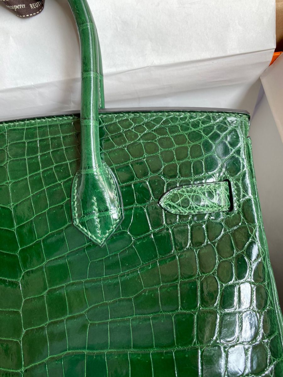Hermes Birkin 30 Handmade Bag In Malachite Crocodile Niloticus Shiny Skin - Image 5