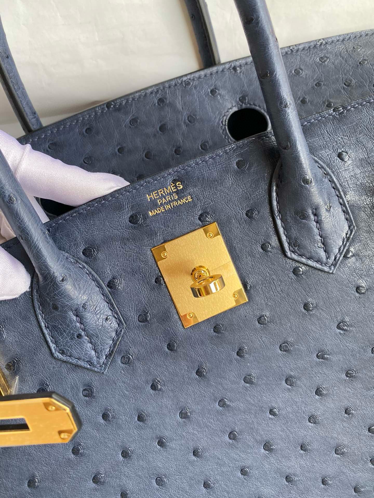 Hermes Birkin 30 Retourne Handmade Bag In Blue de Malte Ostrich Leather - Image 8