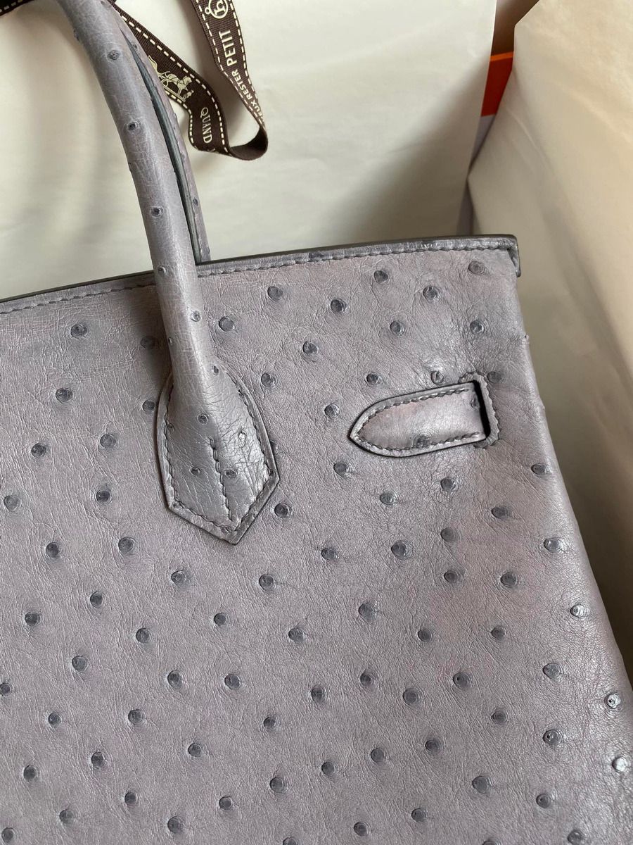 Hermes Birkin 30 Retourne Handmade Bag In Gris Agate Ostrich Leather - Image 5