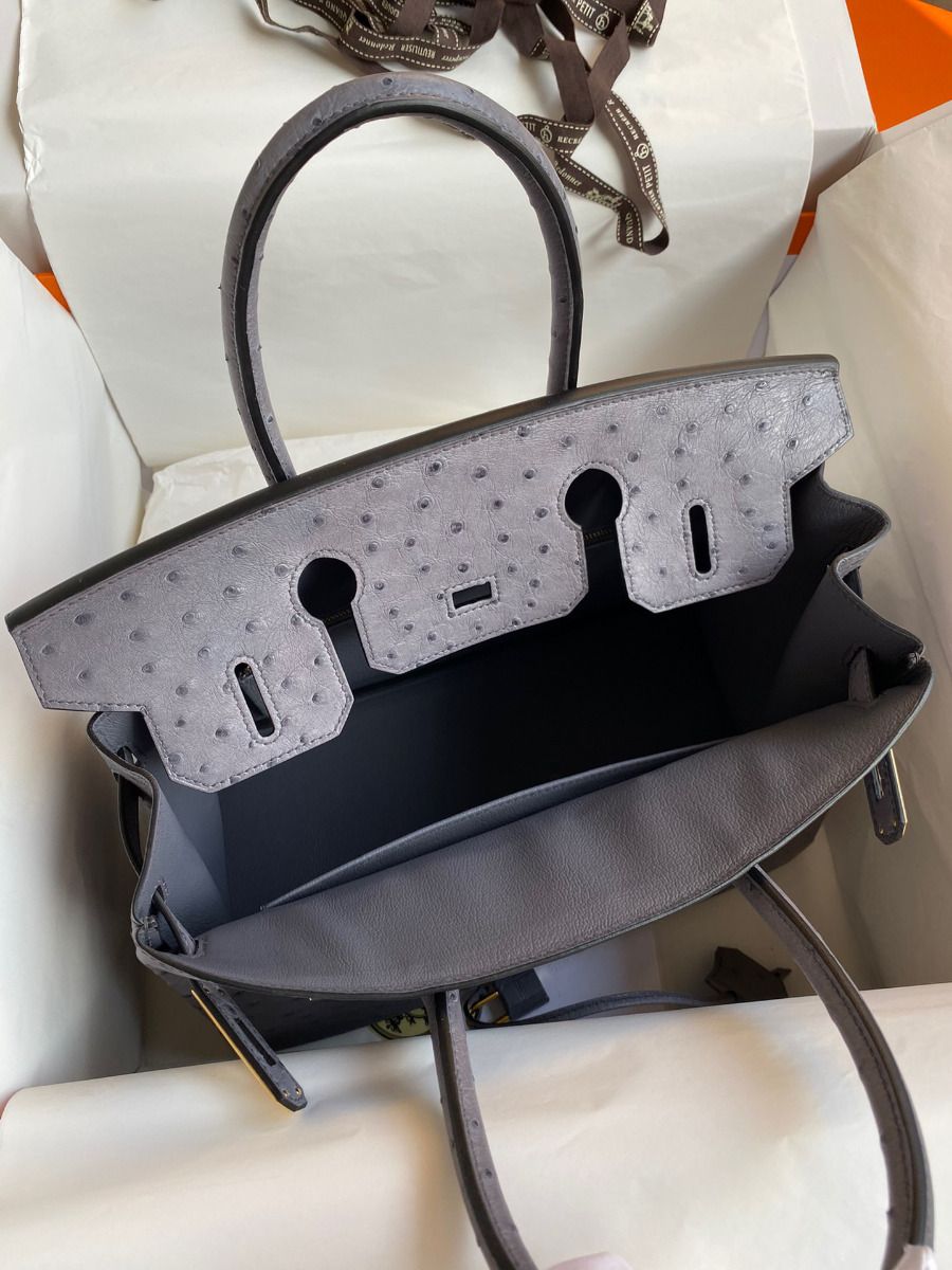 Hermes Birkin 30 Retourne Handmade Bag In Gris Agate Ostrich Leather - Image 8