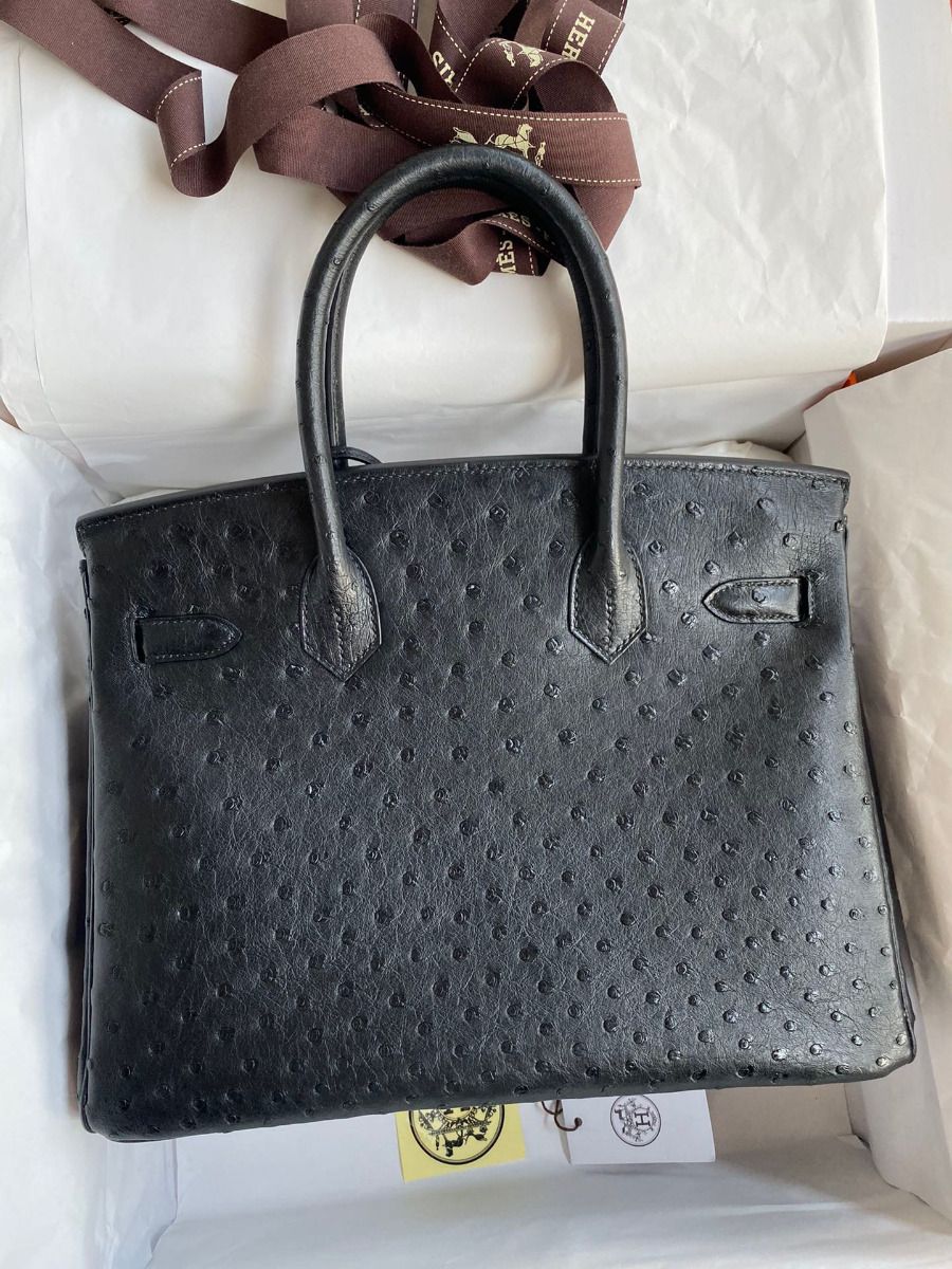Hermes Birkin 30 Retourne Handmade Bag In Black Ostrich Leather - Image 3