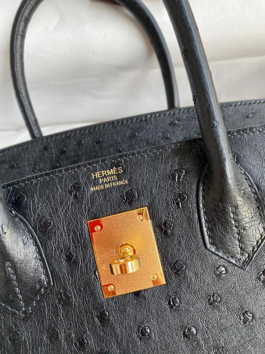 Hermes Birkin 30 Retourne Handmade Bag In Black Ostrich Leather - Image 7