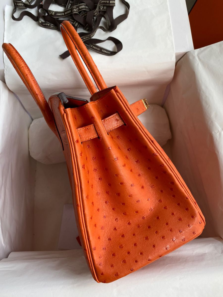 Hermes Birkin 30 Retourne Handmade Bag In Orange Ostrich Leather - Image 6