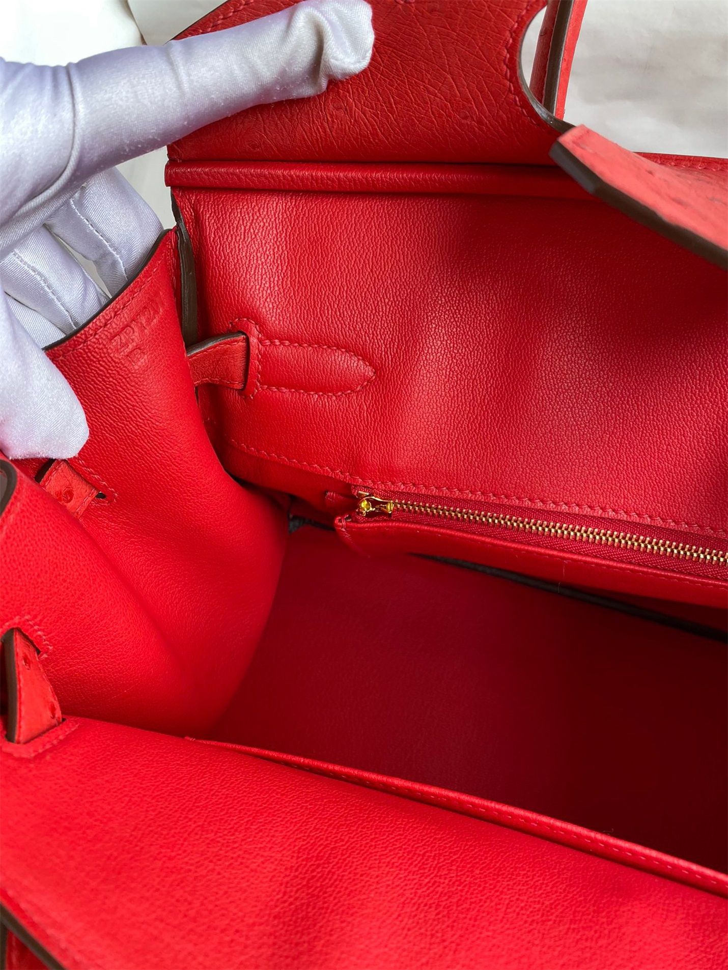 Hermes Birkin 30 Handmade Bag In Red Ostrich Skin - Image 9
