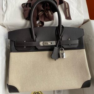 Hermes Birkin 30 Handmade Bag in Toile & Ebene Swift Leather