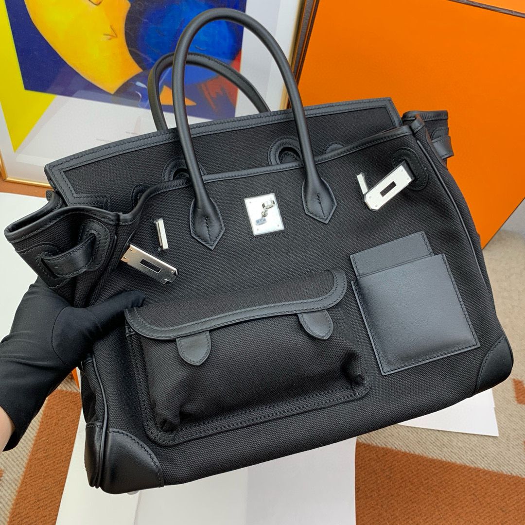 Hermes Cargo Birkin 35cm Limited-edition Bag in Black Canvas - Image 5