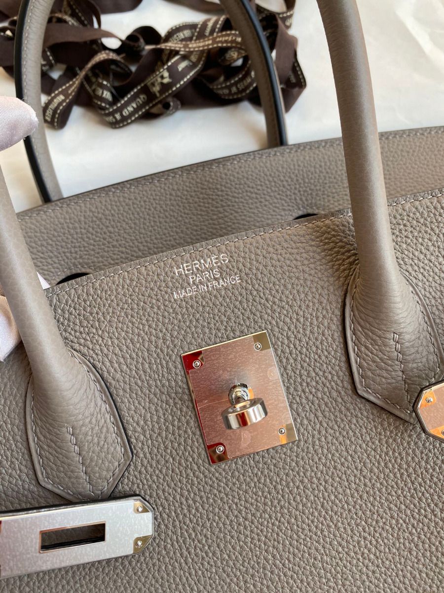 Hermes Birkin 35 Retourne Handmade Bag In Gris Asphalt Clemence Leather - Image 7