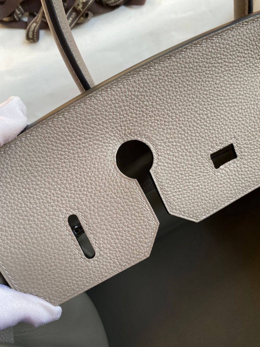 Hermes Birkin 35 Retourne Handmade Bag In Gris Asphalt Clemence Leather - Image 9