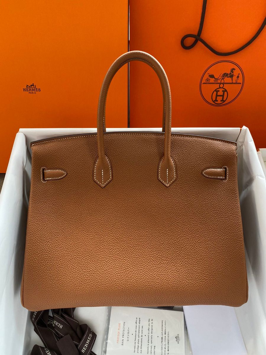 Hermes Birkin 35 Retourne Handmade Bag In Gold Clemence Leather - Image 3