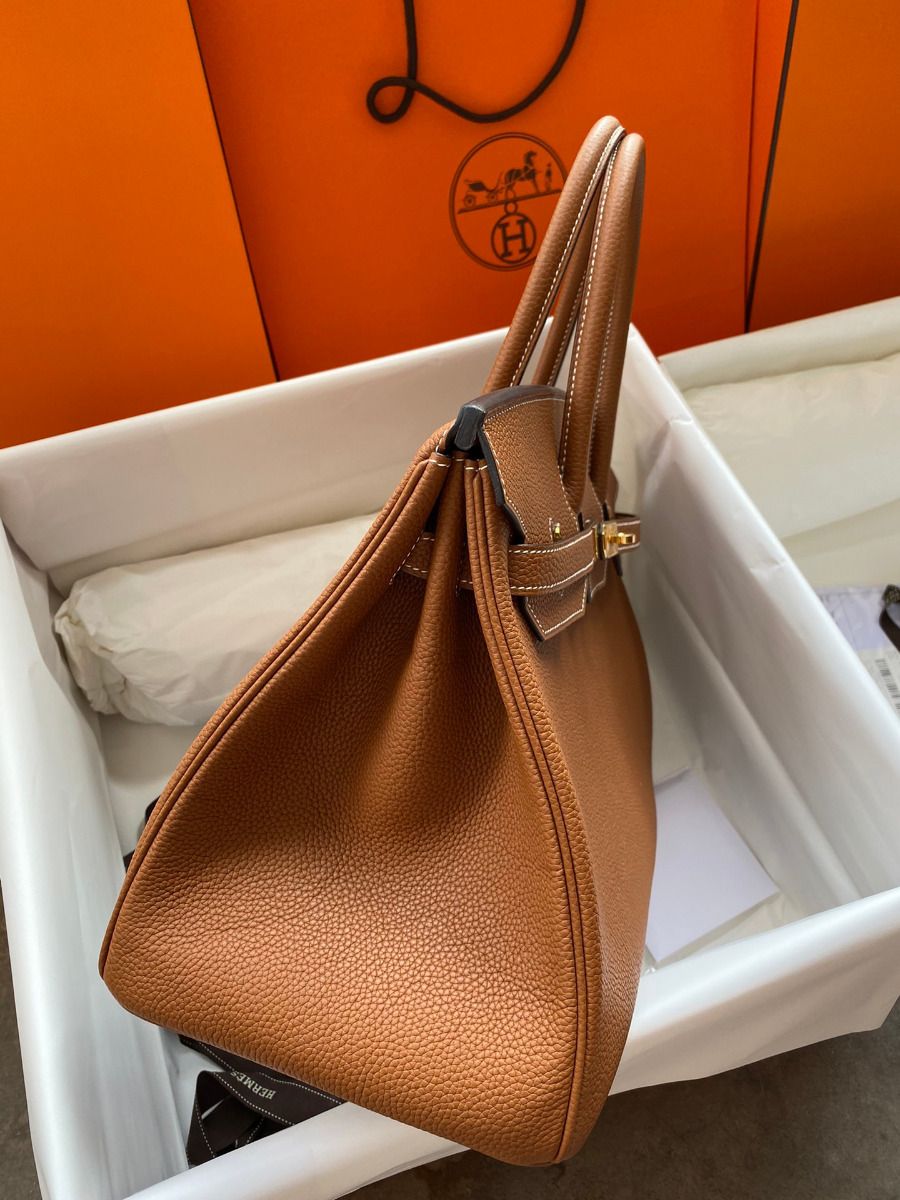 Hermes Birkin 35 Retourne Handmade Bag In Gold Clemence Leather - Image 4