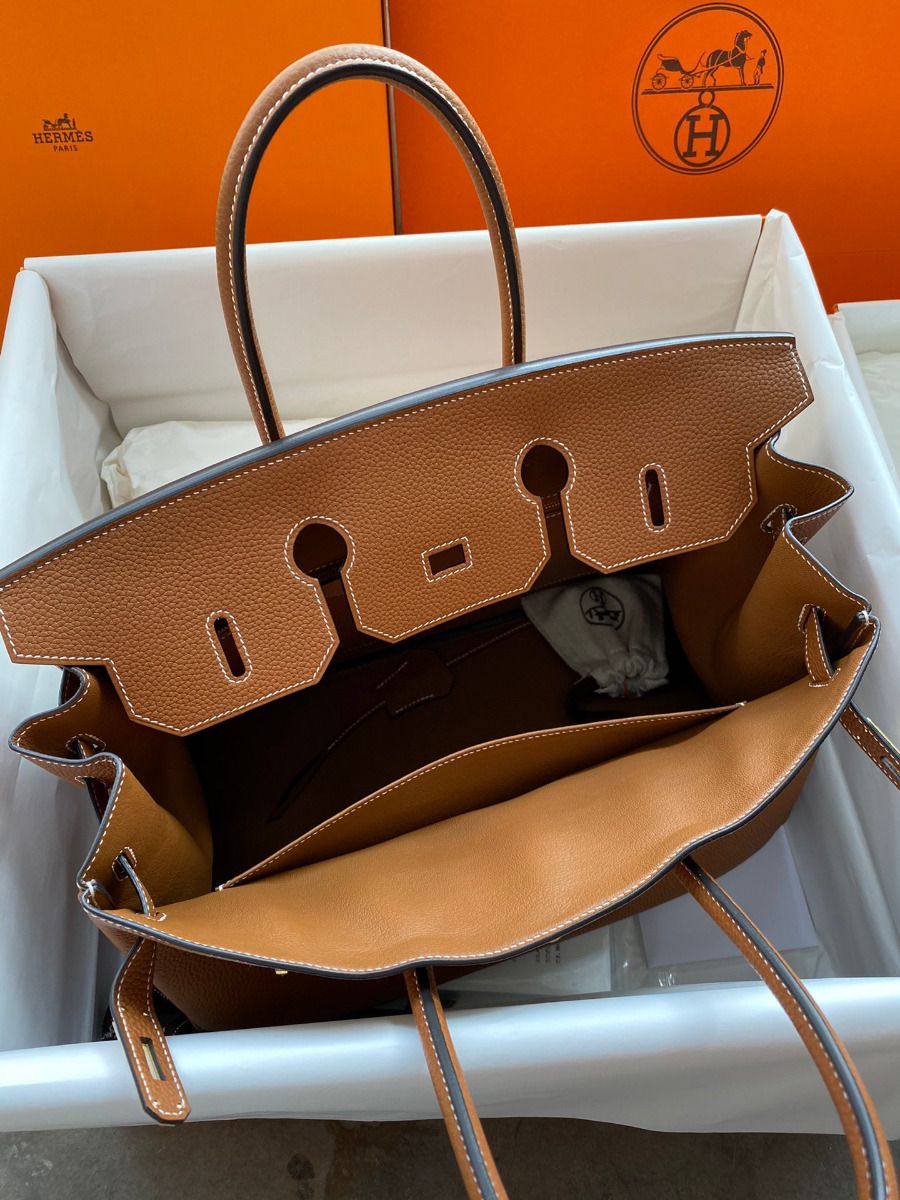 Hermes Birkin 35 Retourne Handmade Bag In Gold Clemence Leather - Image 9