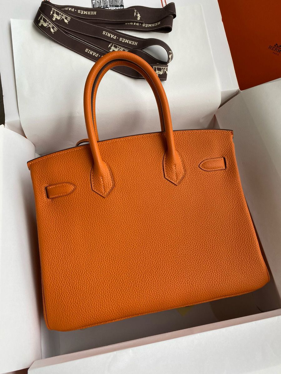 Hermes Birkin 35 Retourne Handmade Bag in Orange Clemence Leather - Image 3