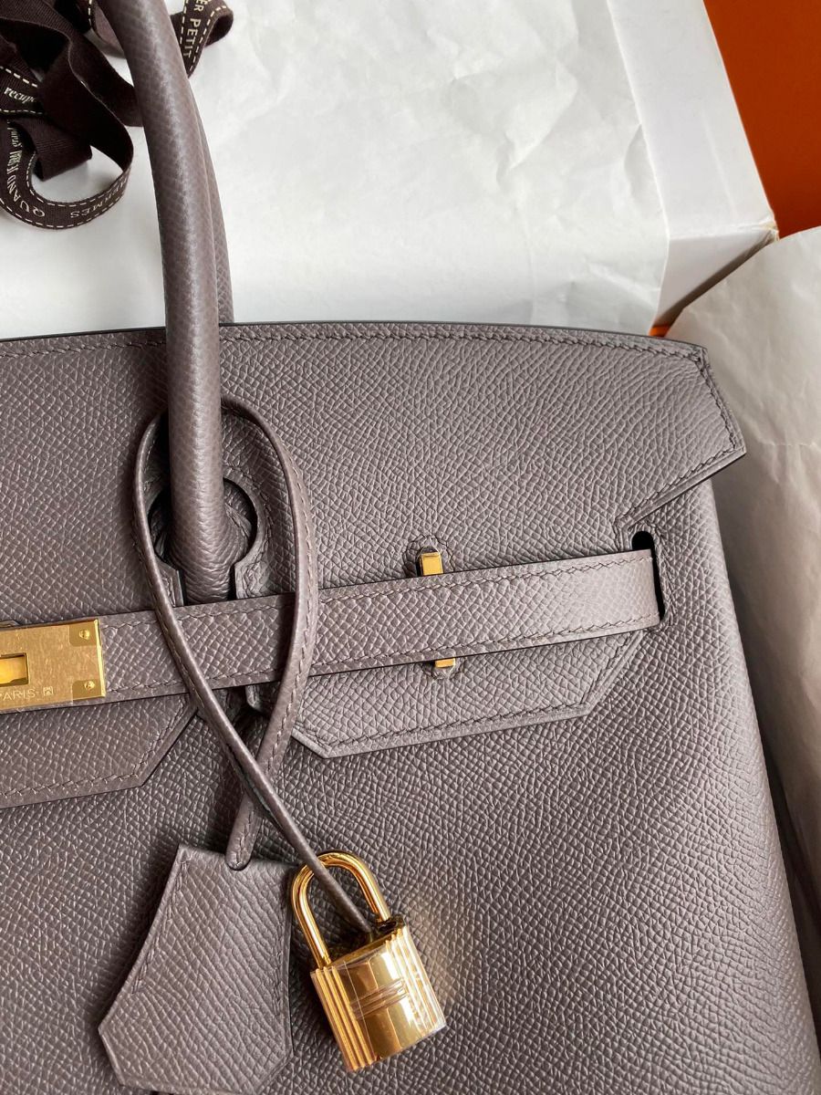 Hermes Birkin 35 Retourne Handmade Bag In Etain Epsom Calfskin - Image 4