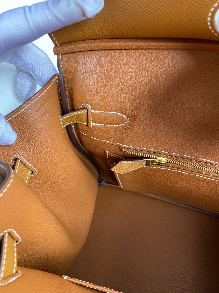 Hermes Birkin 35 Retourne Handmade Bag In Gold Epsom Calfskin - Image 9