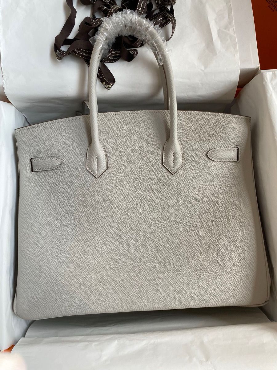 Hermes Birkin 35 Retourne Handmade Bag in Pearl Grey Epsom Calfskin - Image 3