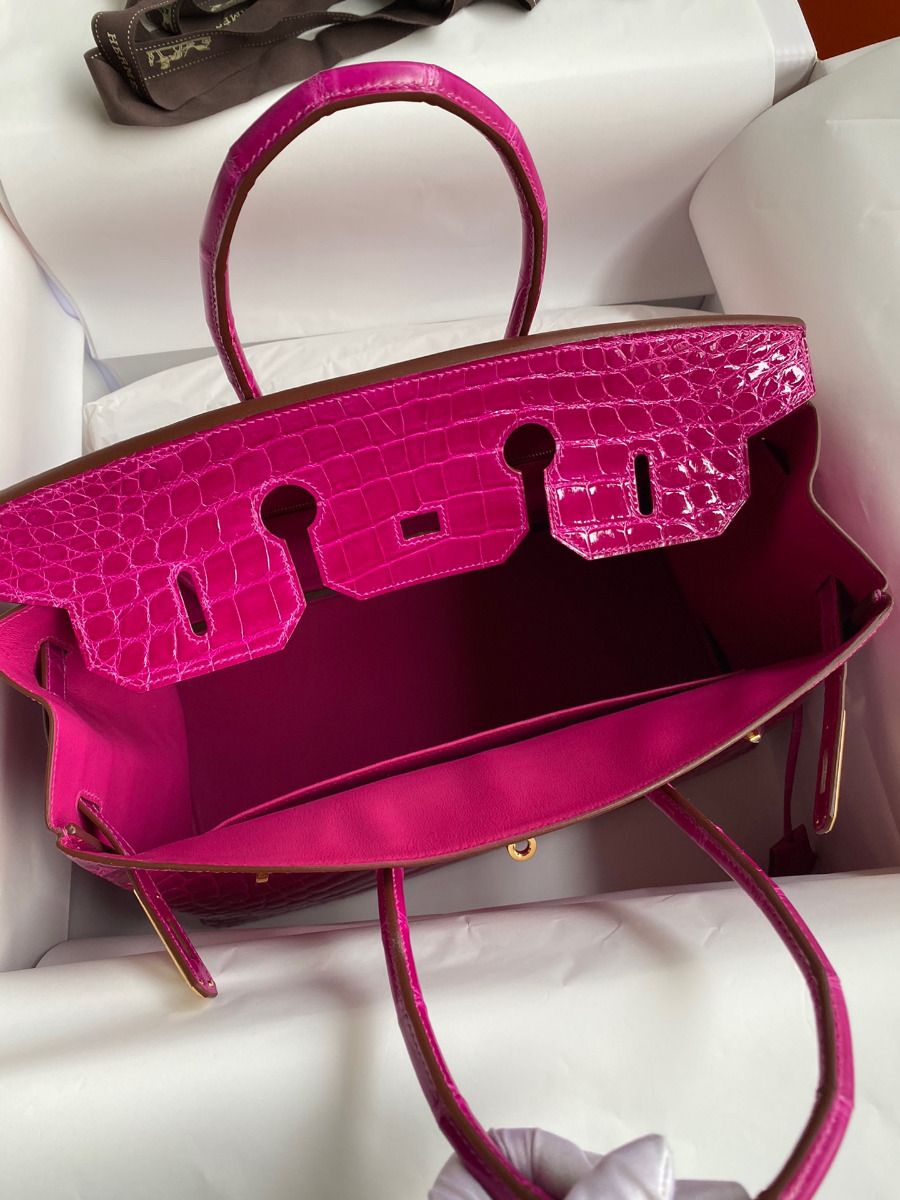 Hermes Birkin 35 Handmade Bag In Rose Scheherazade Crocodile Niloticus Shiny Skin - Image 7