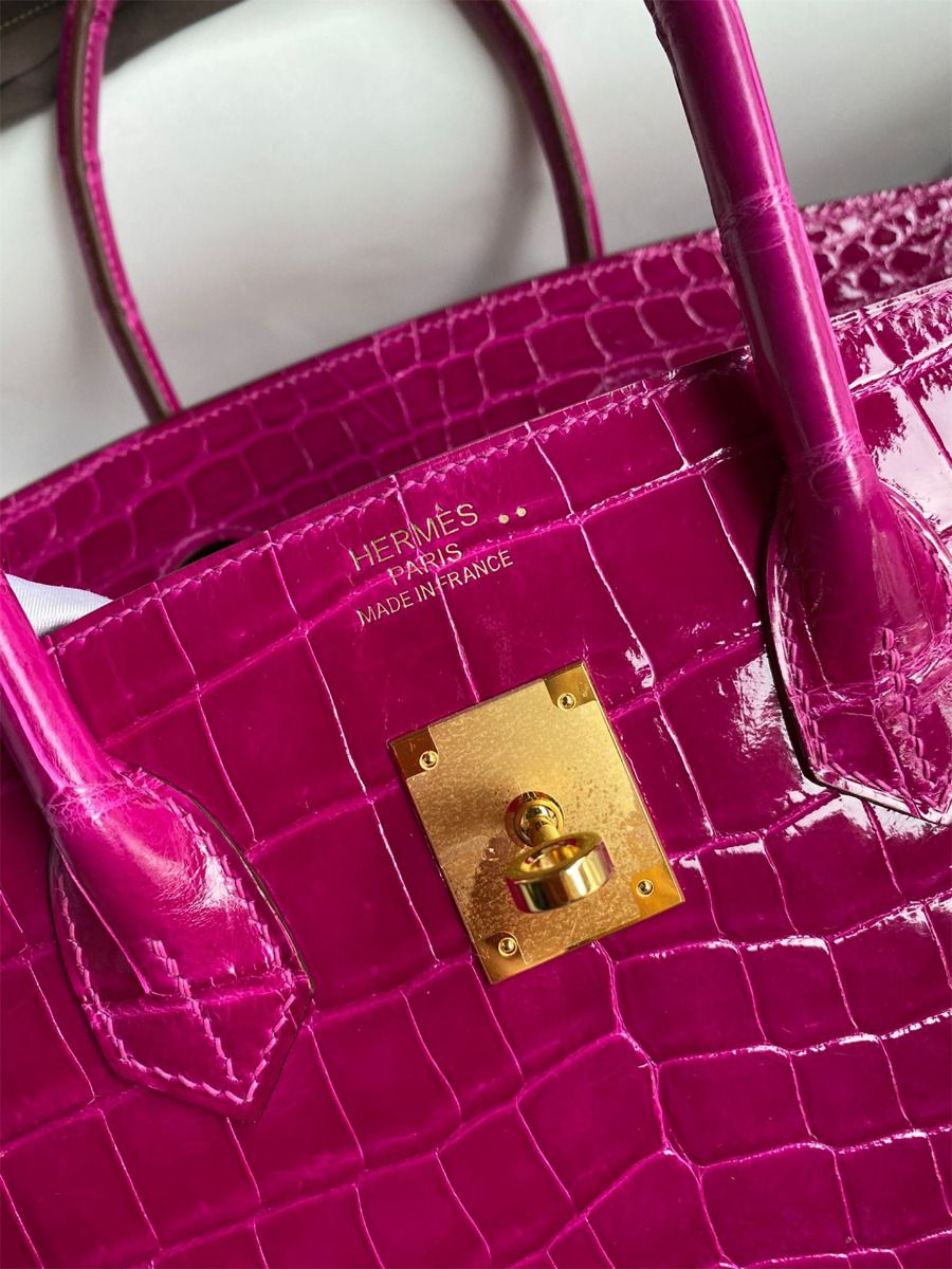Hermes Birkin 35 Handmade Bag In Rose Scheherazade Crocodile Niloticus Shiny Skin - Image 8