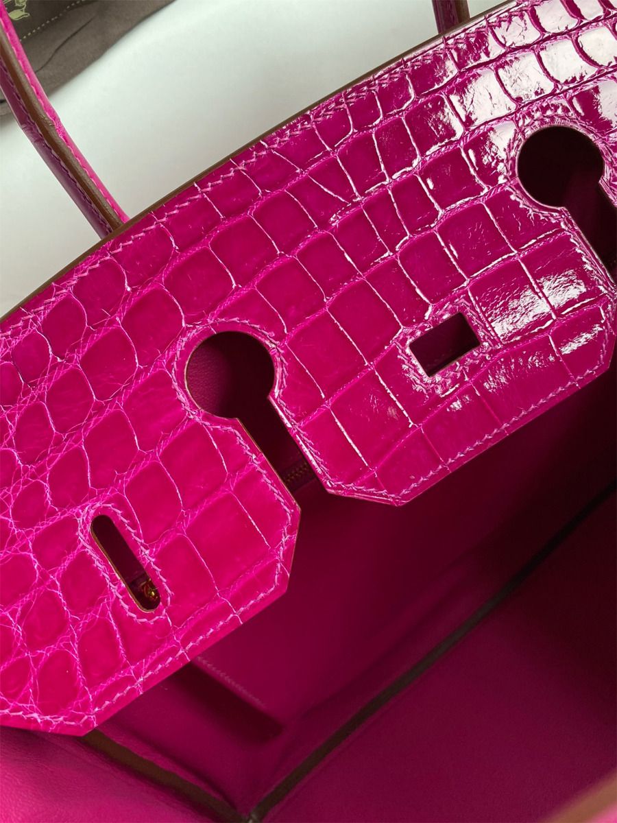Hermes Birkin 35 Handmade Bag In Rose Scheherazade Crocodile Niloticus Shiny Skin - Image 10