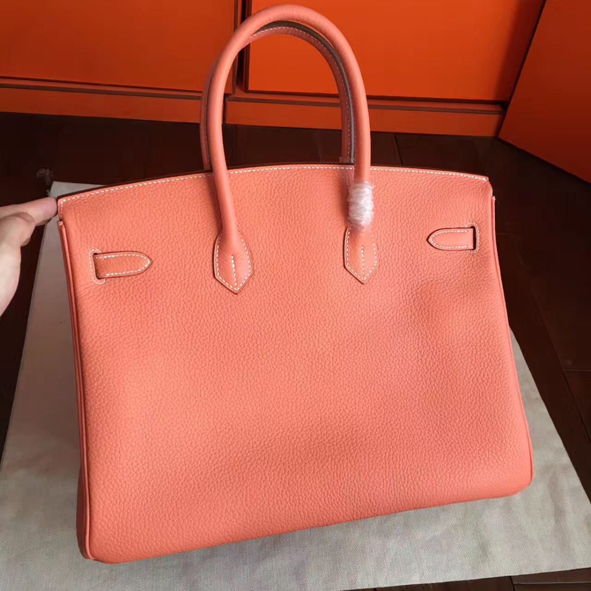 Hermes Birkin 40 Handmade Bag In Crevette Clemence Leather - Image 3