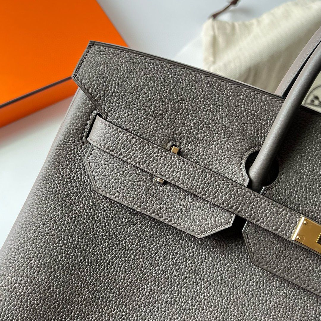 Hermes Birkin 40 Retourne Handmade Bag In Etain Clemence Leather - Image 3