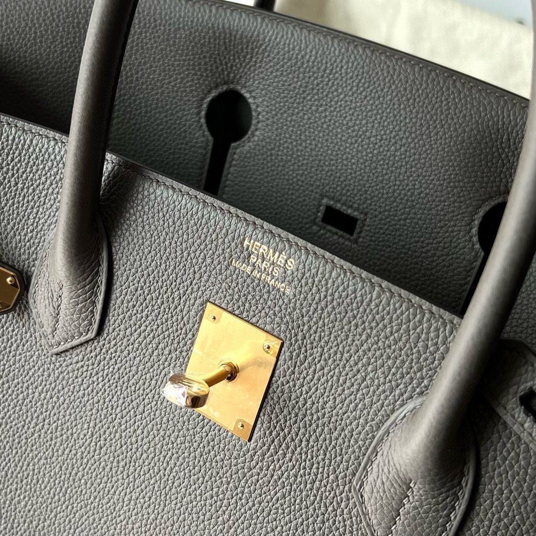 Hermes Birkin 40 Retourne Handmade Bag In Etain Clemence Leather - Image 9