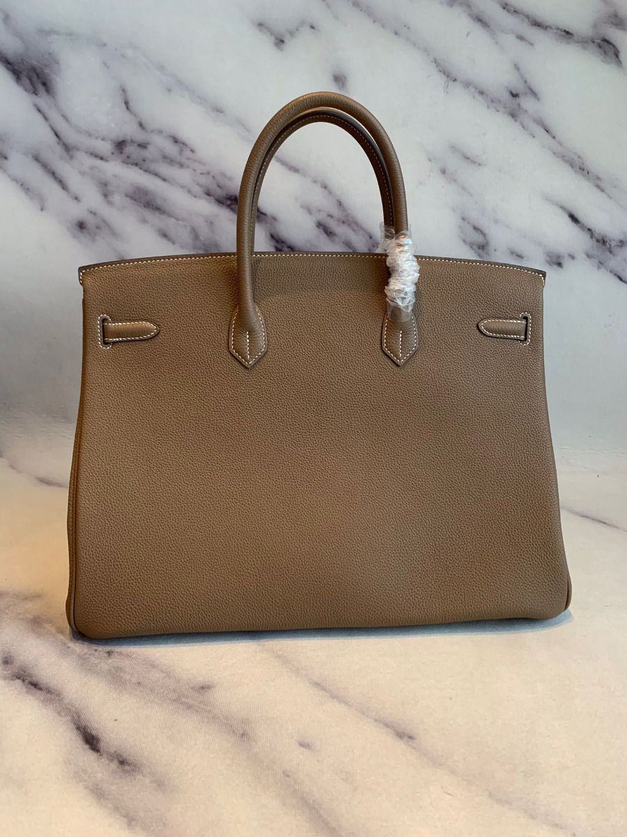 Hermes Birkin 40 Handmade Bag In Taupe Clemence Leather - Image 3