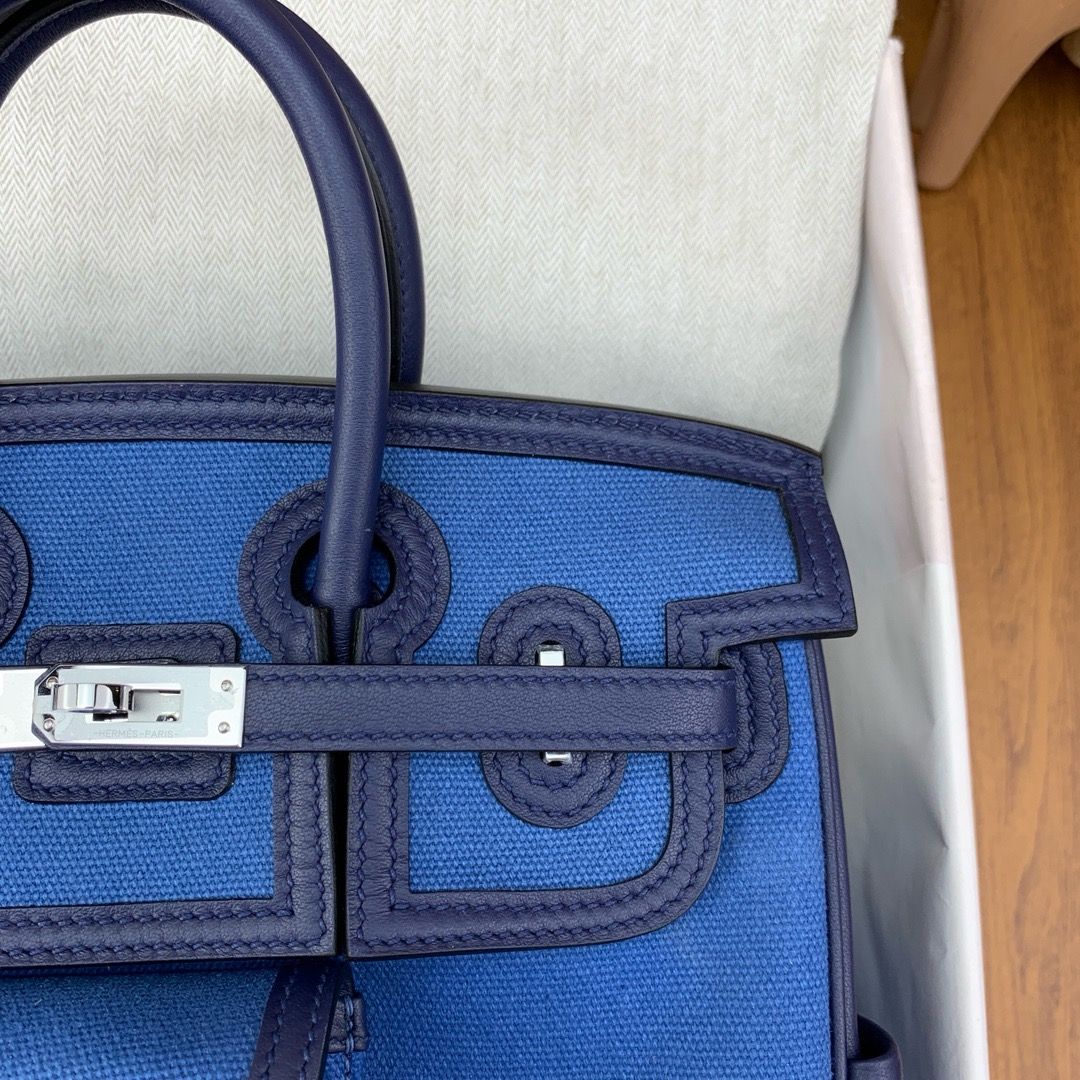 Hermes Birkin Cargo 25 Bag in Blue Toile and Navy Blue Swift Leather - Image 3