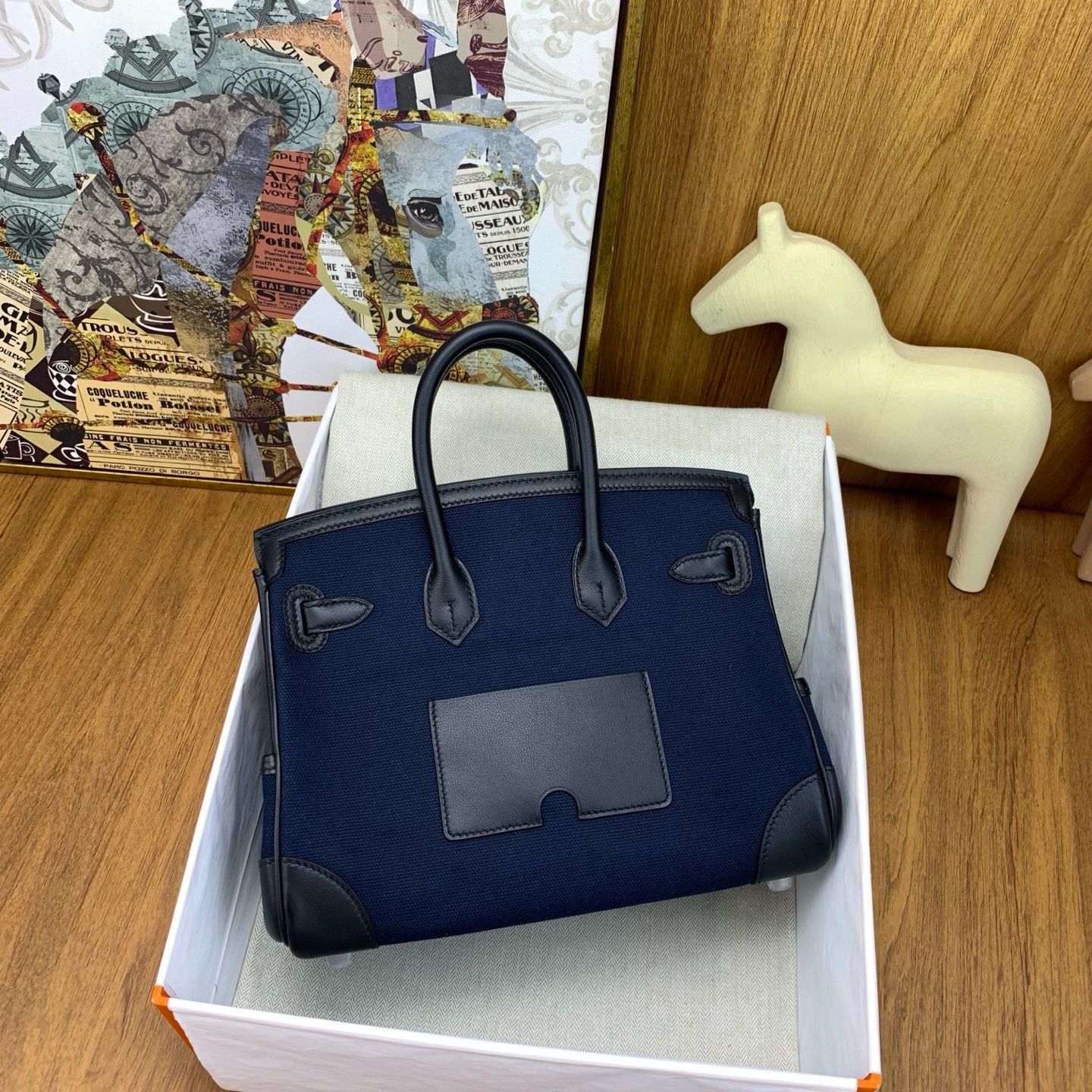 Hermes Birkin Cargo 25 Bag in Blue Toile and Black Swift Leather - Image 3
