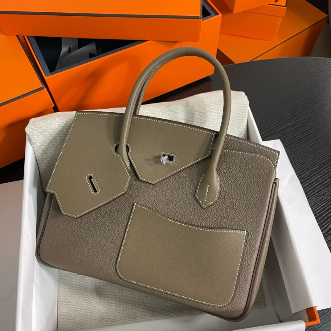 Hermes Birkin 30 en Desordre Bag in Taupe Swift and Clemence Leather - Image 3
