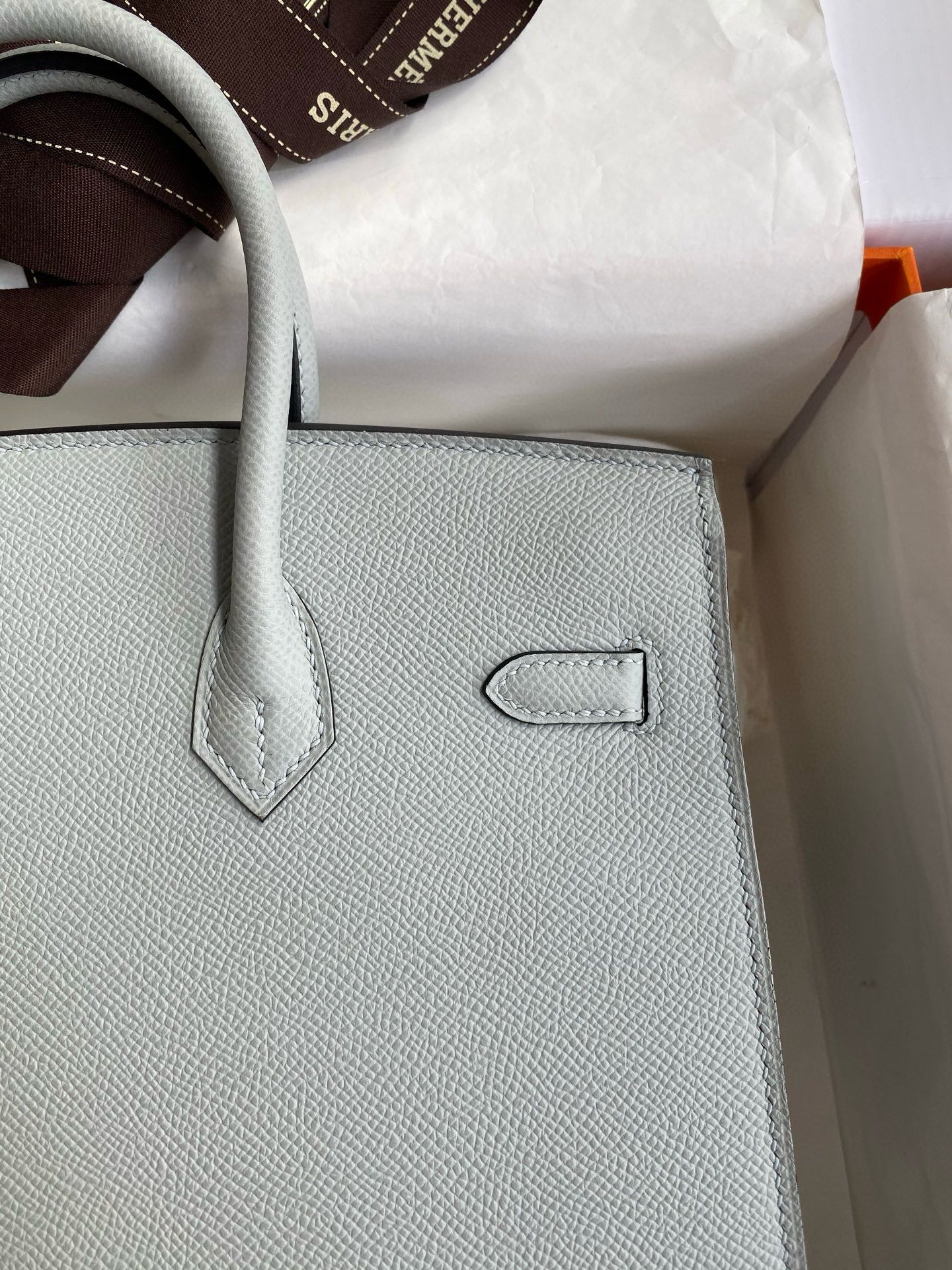 Hermes Birkin 25 Sellier Handmade Bag in Blue Glacier Epsom Calfskin - Image 5