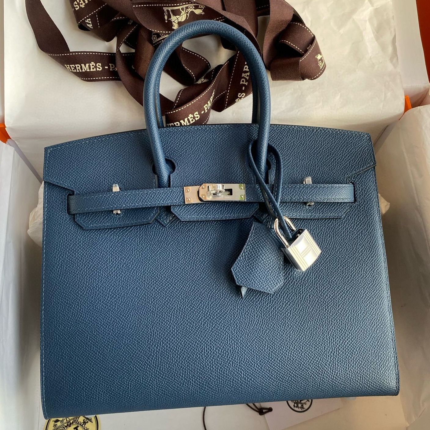 Hermes Birkin 25 Sellier Handmade Bag in Deep Blue Epsom Calfskin - Image 3