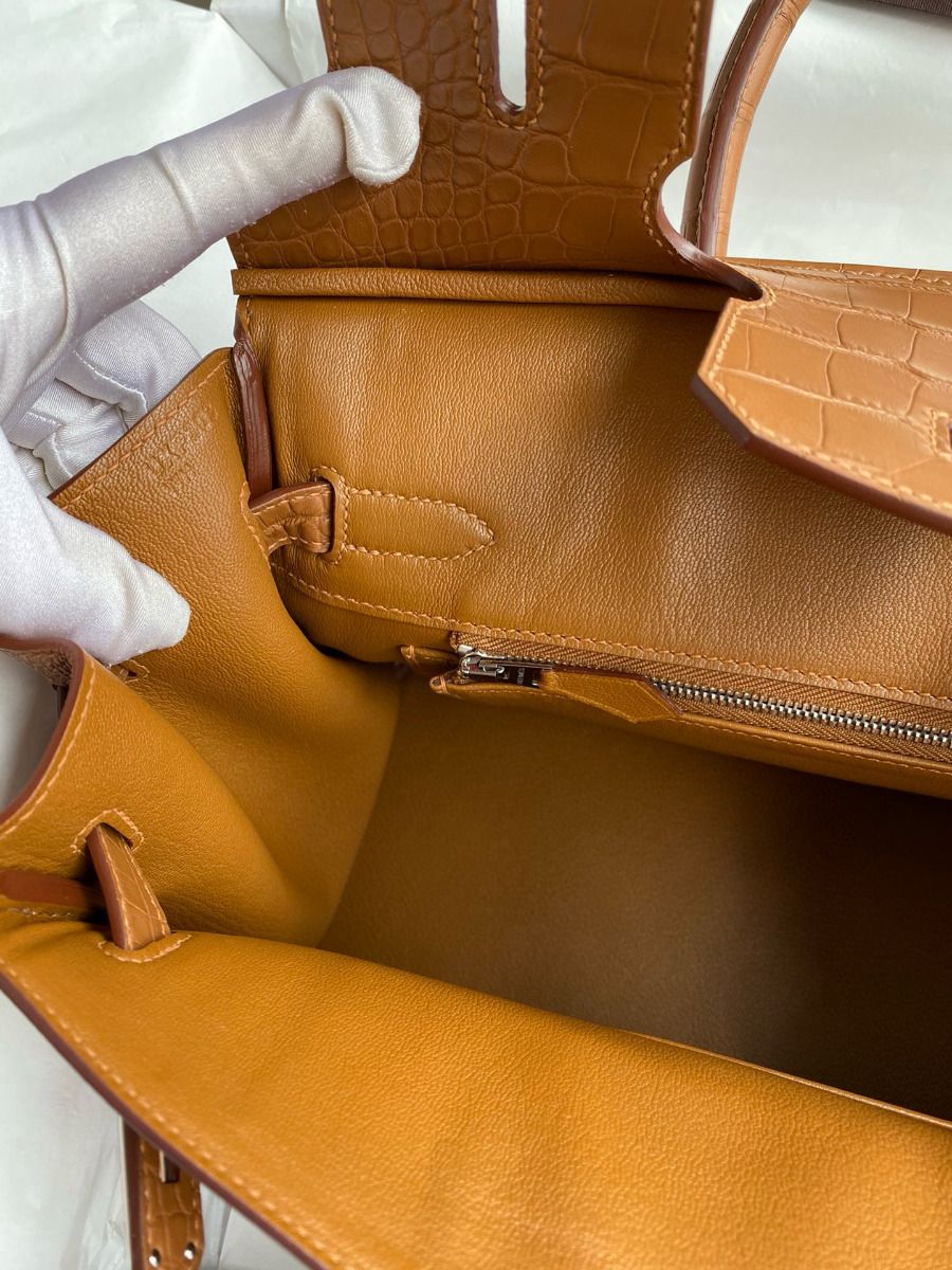 Hermes Touch Birkin 30 Bag in Gold Clemence and Matte Alligator Leather - Image 10